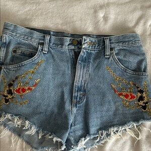 Fabulous Custom Wrangler Goldfish Upcycled Light Blue Denim Cutoff Shorts